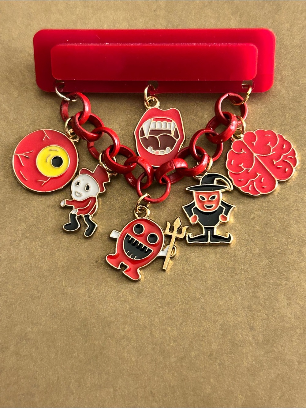 NWOT Safety Pin red enamel charms: Halloween Ghouls, eyeball, vampire teeth